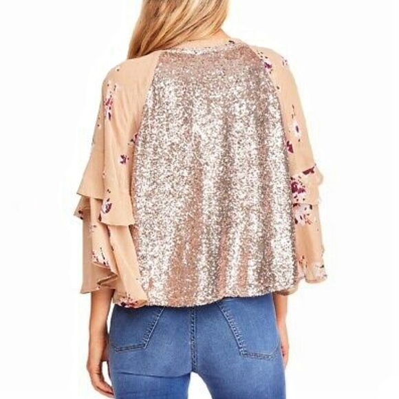 Free People | Floral Ruffle Sequin Top XL - Picture 2 of 13